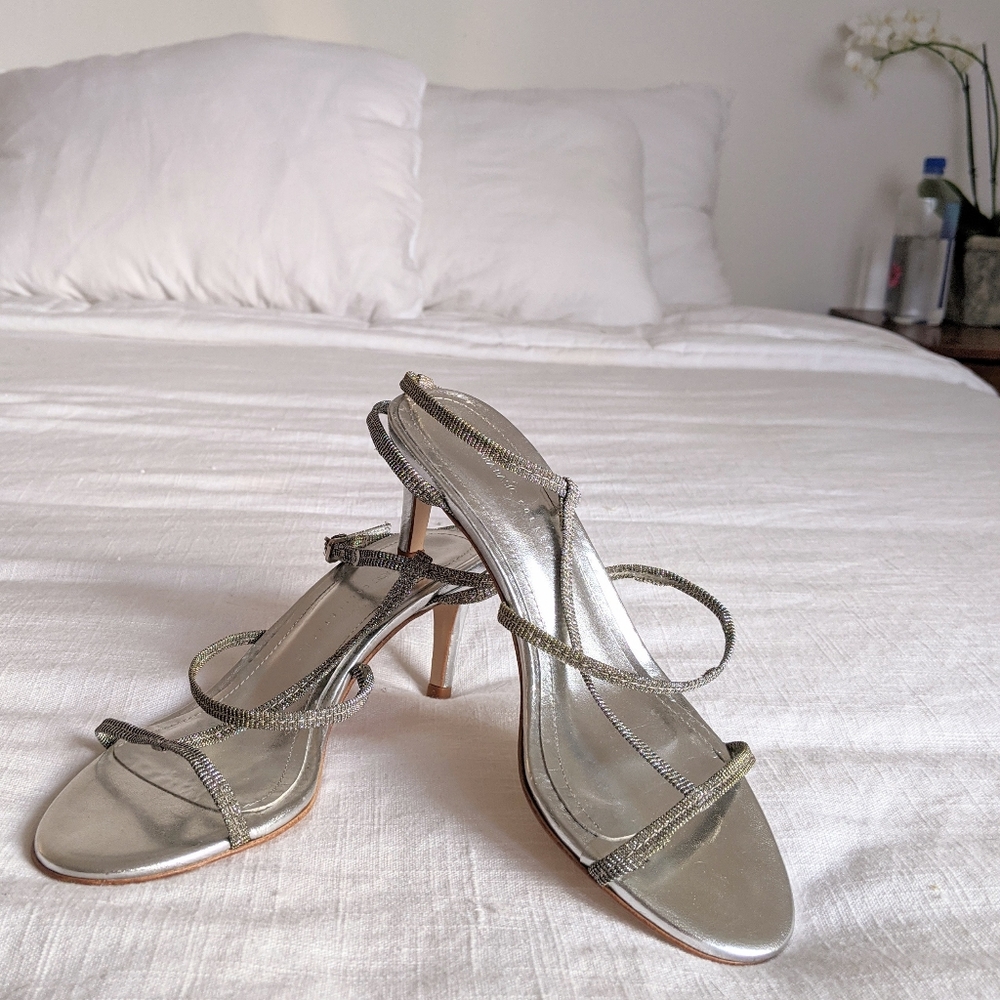 Delicate strappy silver heels